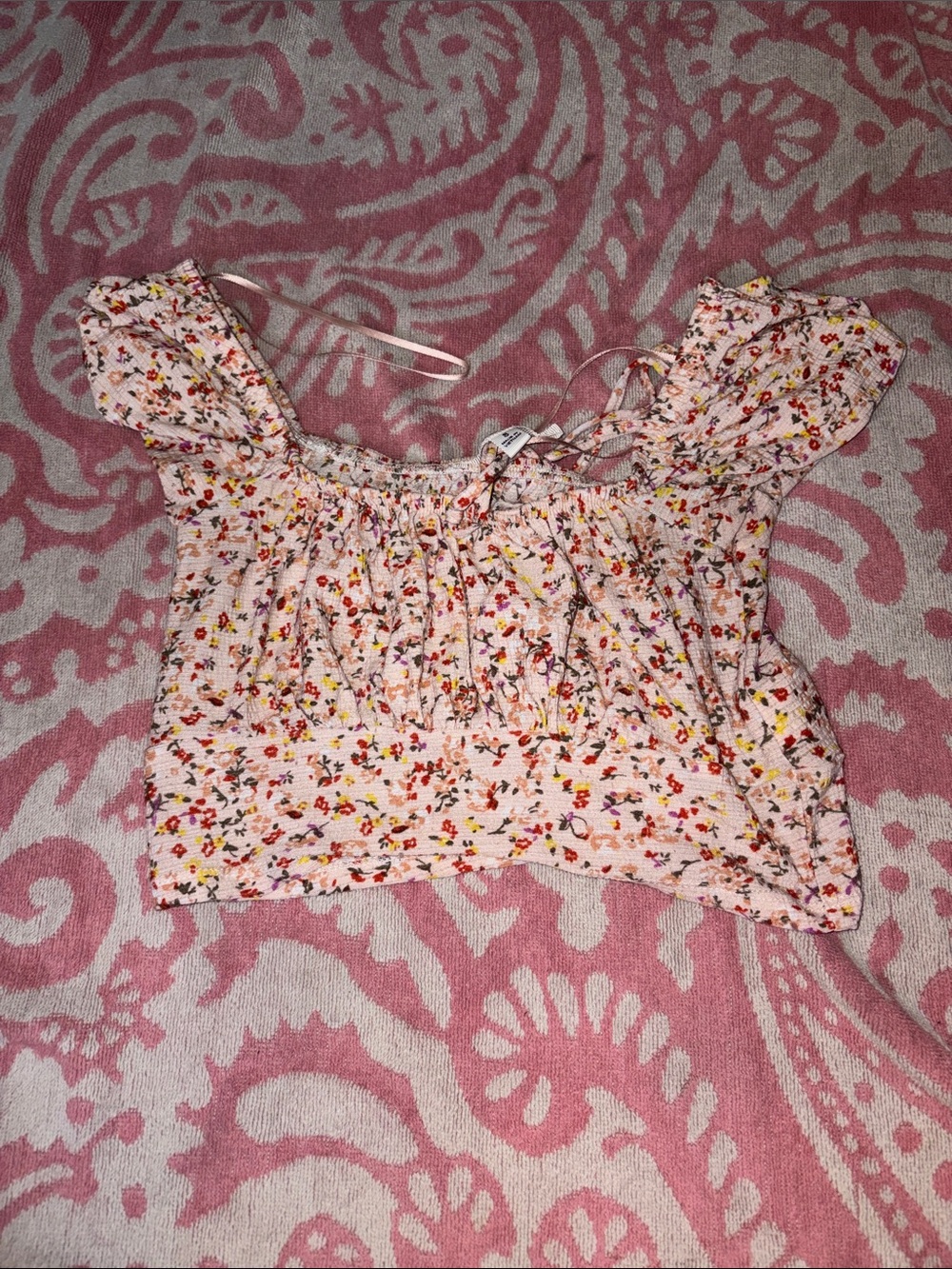 Love Tree Pink Floral Smocked Crop Top